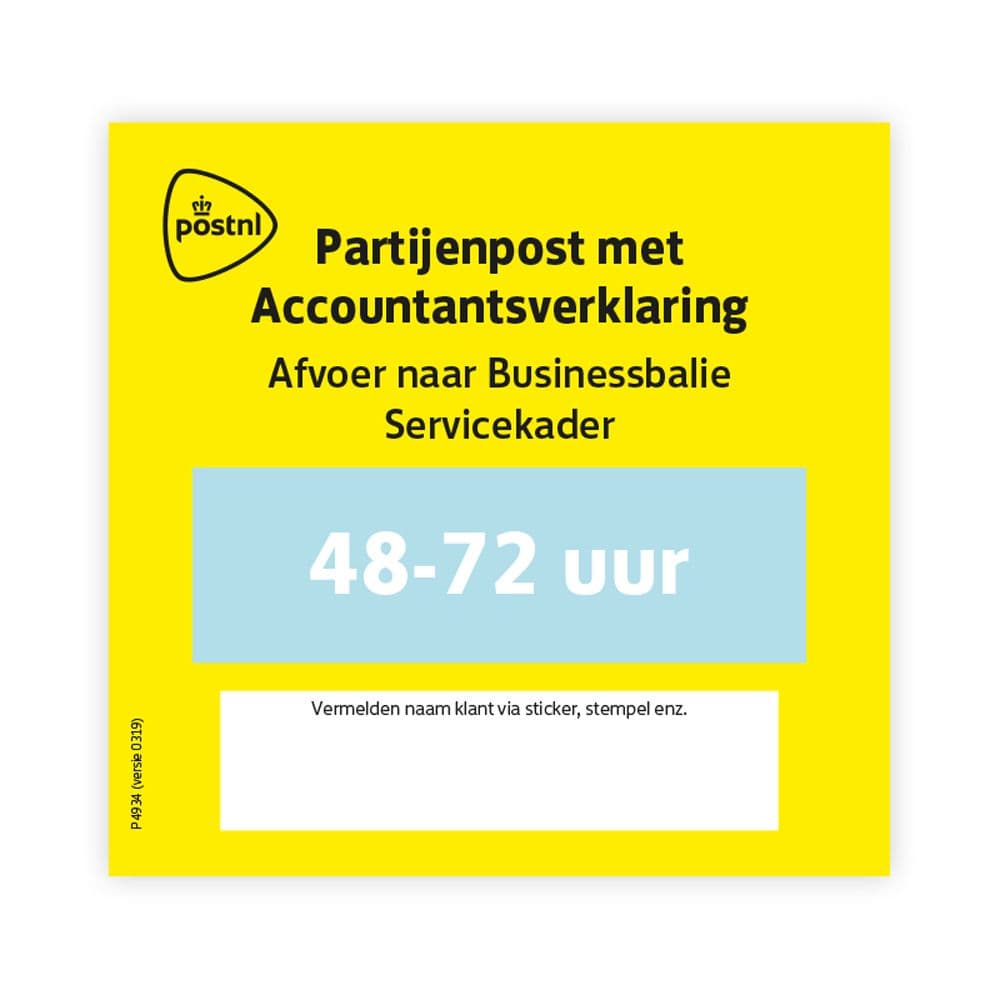 Bakkenkarkaart: Partijenpost Accountverklaring 48-72 uur