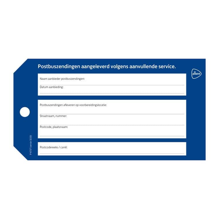 Postzaklabel blauw